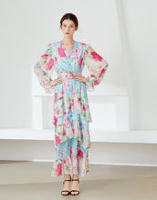 Load image into Gallery viewer, Vivid floral maxi dress with belt