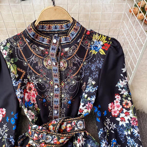 Evening blooms mini dress with belt