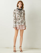 Load image into Gallery viewer, Floral Ruffle high neck chiffon top and pleated mini skirt