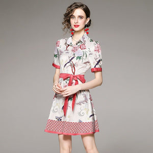 Birds in the trees mini dress with tie