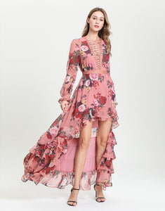 Delightful Rose Dip Hem Maxi Dress