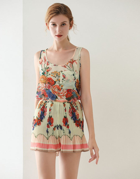 Floral print top and skort set