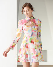 Load image into Gallery viewer, Pastel printed high neck tied long sleeve dress sample sale