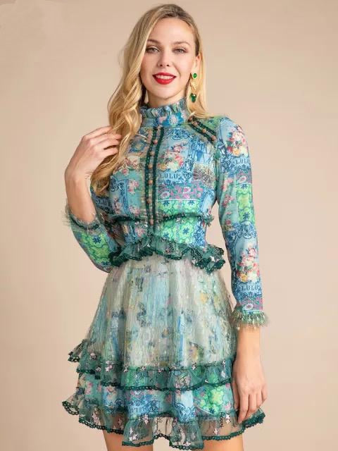 Patchwork floral and lace dress