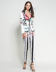 White and black patterened suit set sample sale