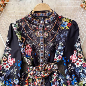 Evening blooms mini dress with belt