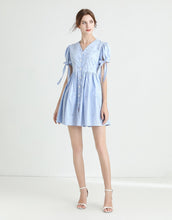 Load image into Gallery viewer, Light blue diamante poplin summer dress