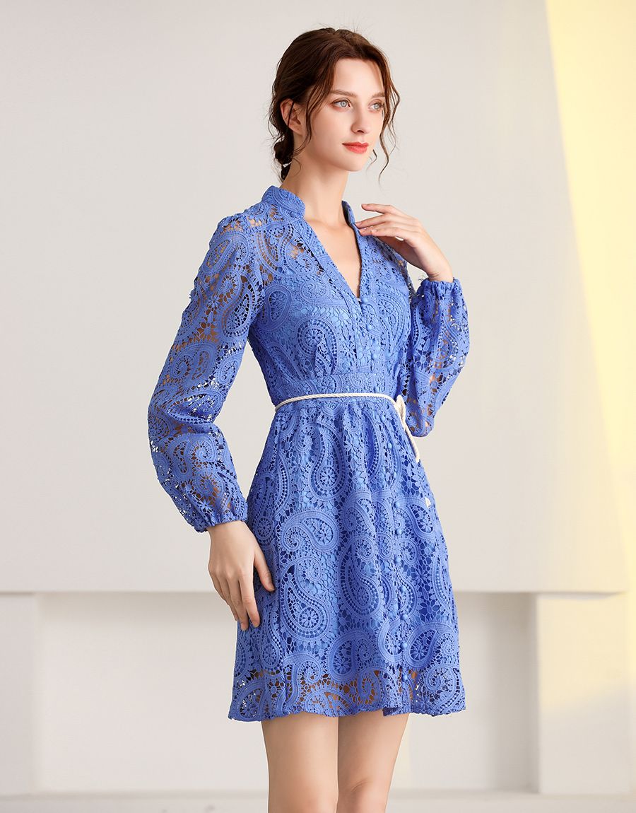 Cornflower Blue Paisley lacework mini dress