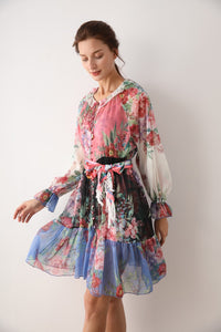flower printed dress with belt  sample sale