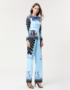 Light blue “All Hail” tropical leaf print two piece SAMPLE