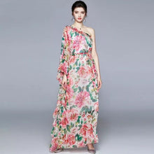 Load image into Gallery viewer, Floral fantasy off the shoulder maxi dress