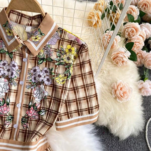 Check pattern with florals mini dress