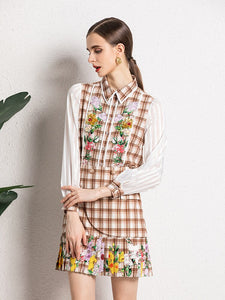 Joyous flowers with plaid suit set