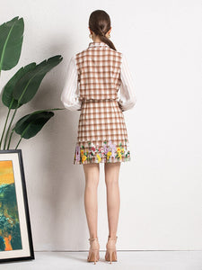 Joyous flowers with plaid suit set
