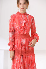 Load image into Gallery viewer, Fluorescent coral high neck maxi dress