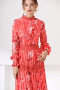 Fluorescent coral high neck maxi dress
