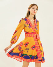 Load image into Gallery viewer, Fiery floral long sleeve mini dress
