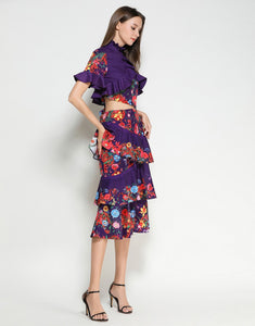 purple dress with floral print sample sale