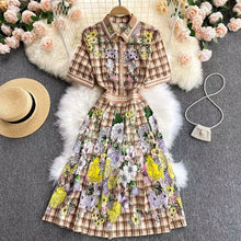 Load image into Gallery viewer, Check pattern with florals mini dress