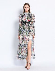 Floral blossom with lace maxi dress – Comino Couture
