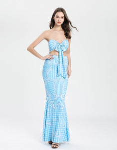 Multiway White and blue tiled crop top and maxi skirt