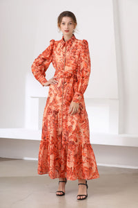 Tangy Orange floral maxi dress