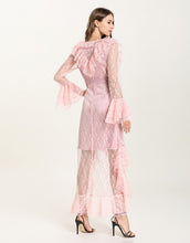 Load image into Gallery viewer, Baby Pink Sheer Lace ruffle maxi dress