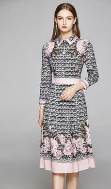 Circle Pattern Floral Printed Dress