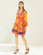 Load image into Gallery viewer, Fiery floral long sleeve mini dress