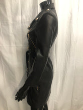 Load image into Gallery viewer, black faux leather coat with belt sample sale