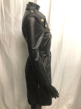 Load image into Gallery viewer, black faux leather coat with belt sample sale