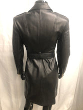 Load image into Gallery viewer, black faux leather coat with belt sample sale