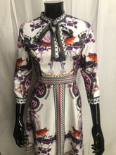 Load image into Gallery viewer, white patterned with bow long sleeve dress sample sale