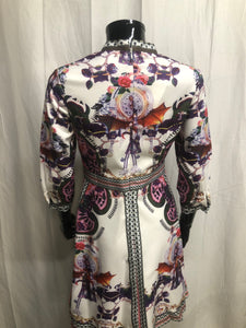white patterned with bow long sleeve dress sample sale
