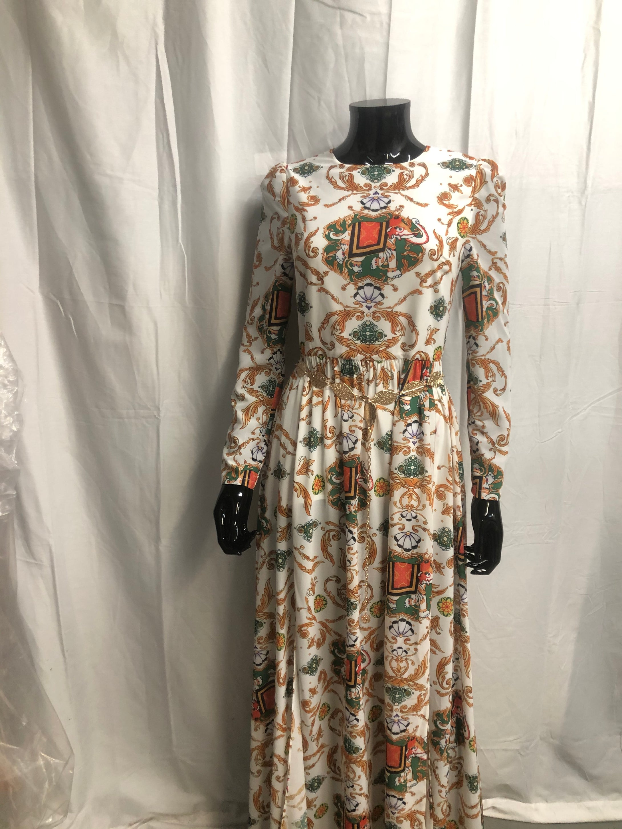 white with patterns dress sample sale