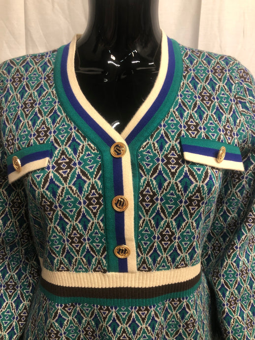 Teal patterned knitted dress  sample sale