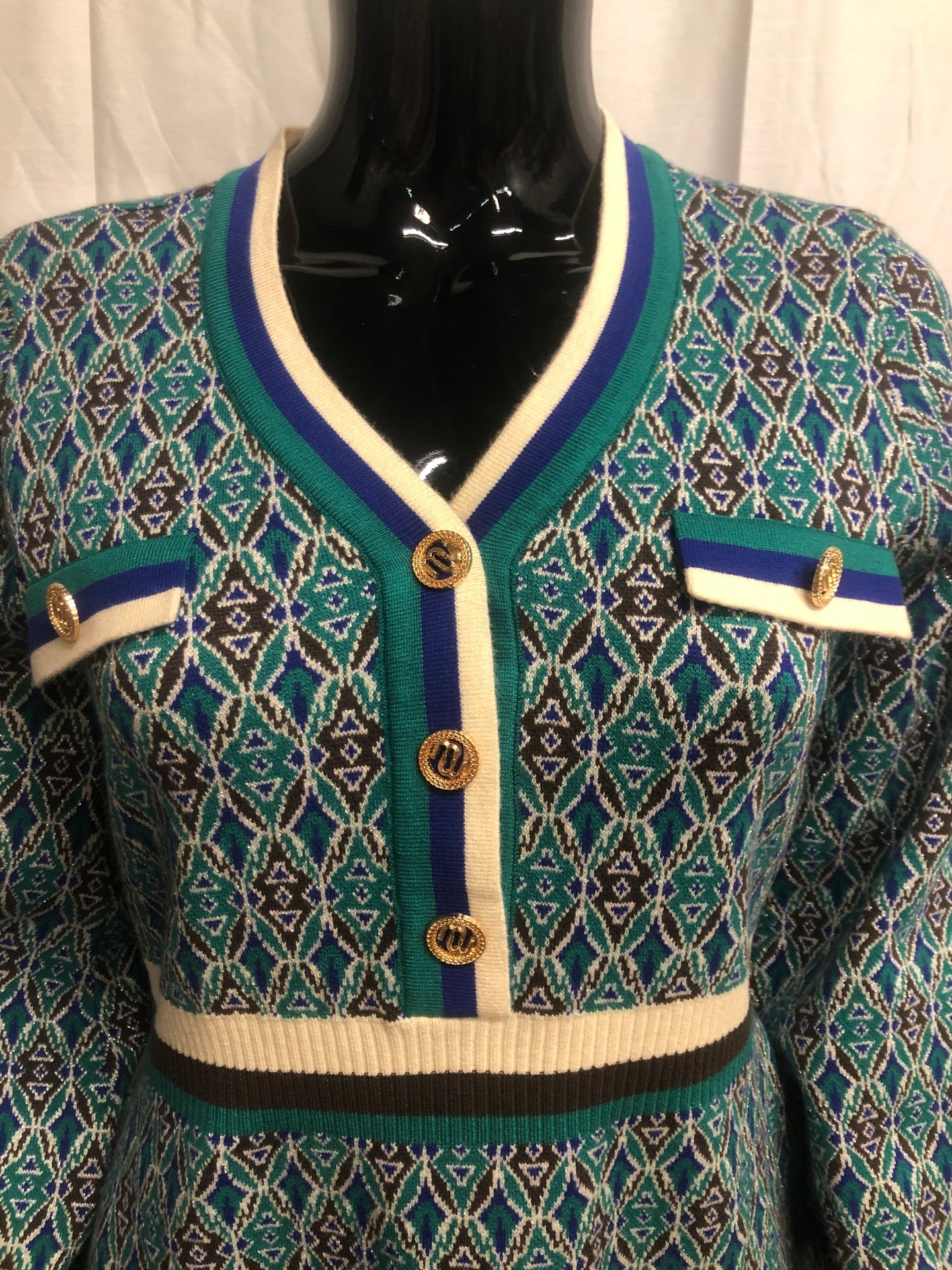 Teal patterned knitted dress  sample sale