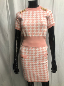 pink dogtooth two piece set sample sale