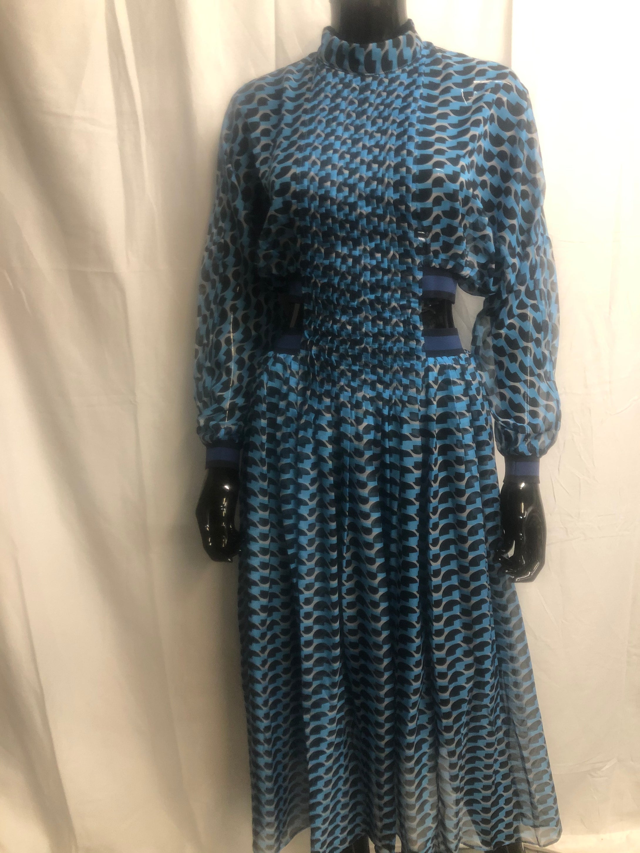 Blue and black patterned cut out dress sample sale £35