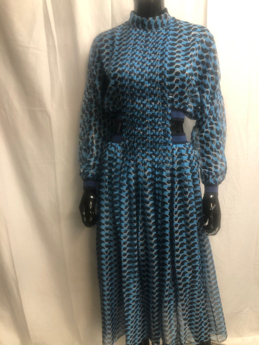 Blue and black patterned cut out dress sample sale £35