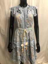Load image into Gallery viewer, Light blue lace and nude mini dress with belt  NOW £35