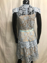 Load image into Gallery viewer, Light blue lace and nude mini dress with belt  NOW £35