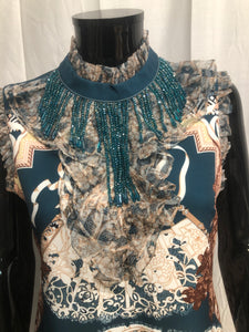 High neck ruffle patterned sleeveless dress NOW £35