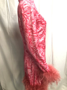 Dagger collar pink marble dress with faux feather details NOW £35