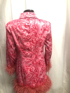 Dagger collar pink marble dress with faux feather details NOW £35