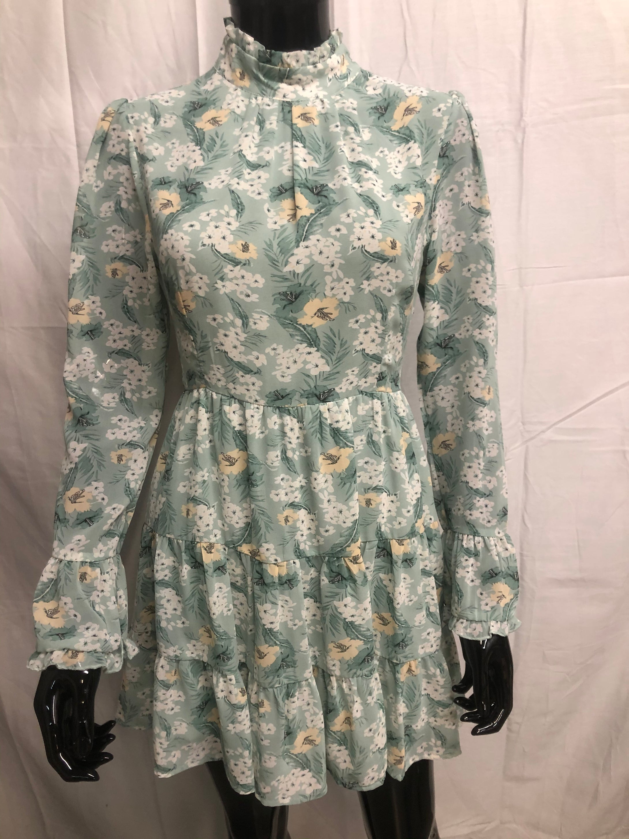 High neck floral mini dress