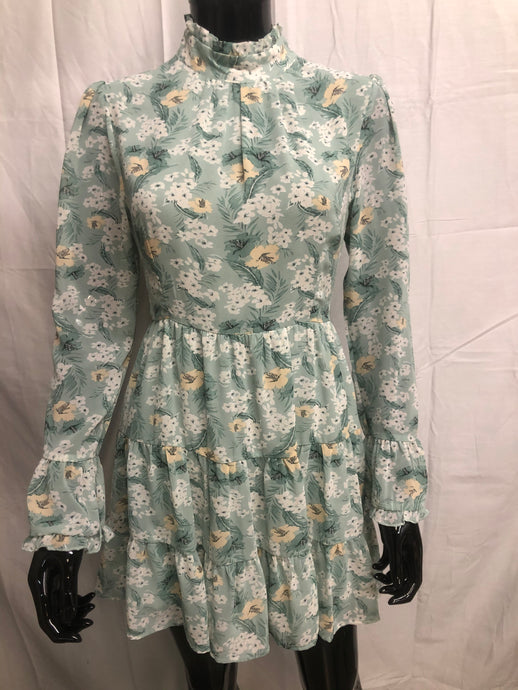 High neck floral mini dress