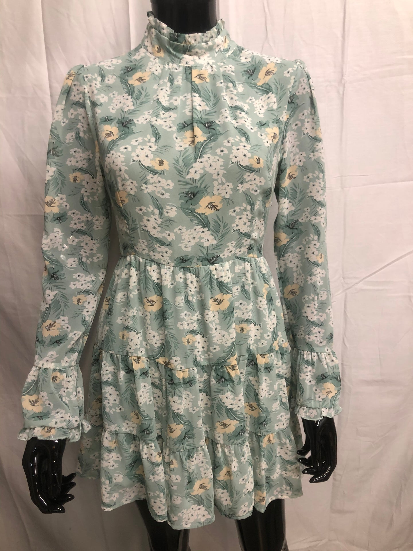 High neck floral mini dress