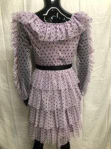 Lilac polka dot ruffle tiered mini dress  NOW £35