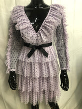 Load image into Gallery viewer, Lilac polka dot ruffle tiered mini dress  NOW £35